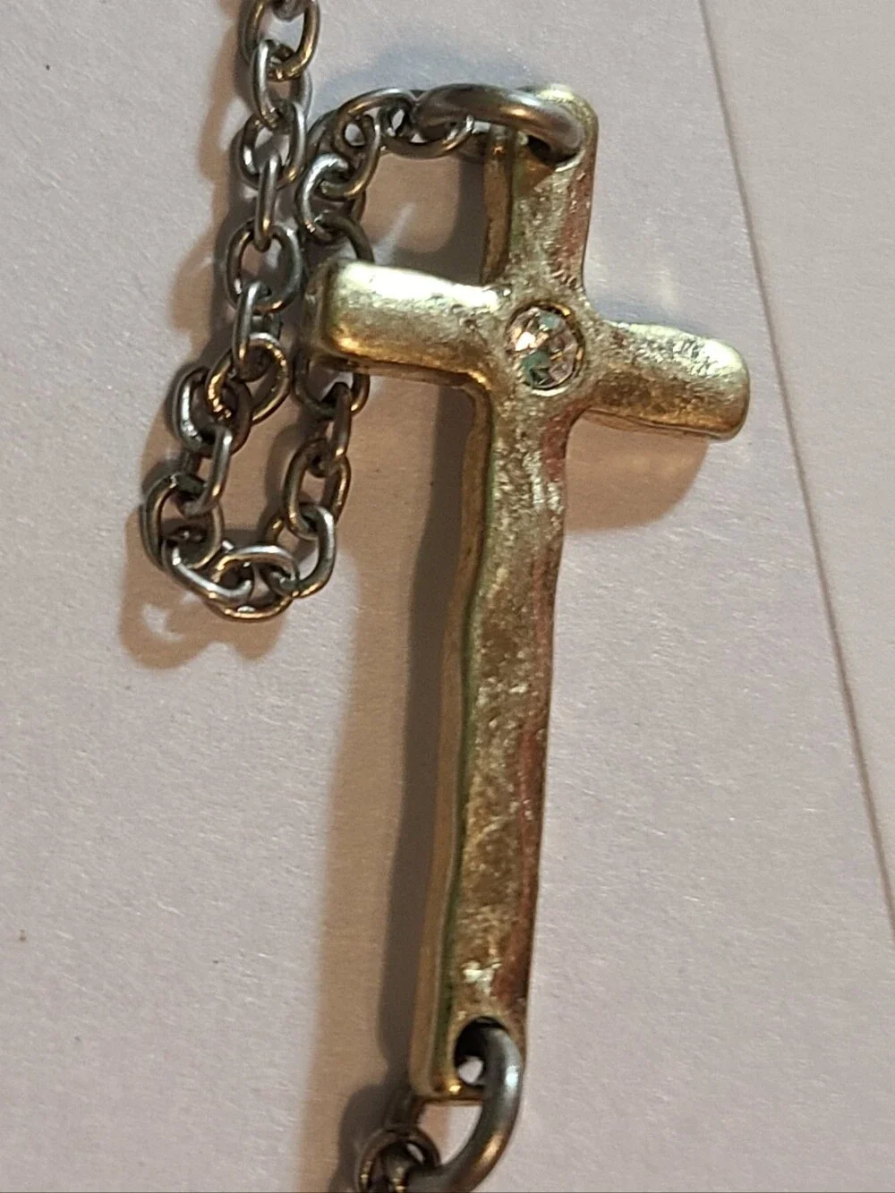 Antique Gold and Silver Horizontal Cross Necklace - Women's Accessories